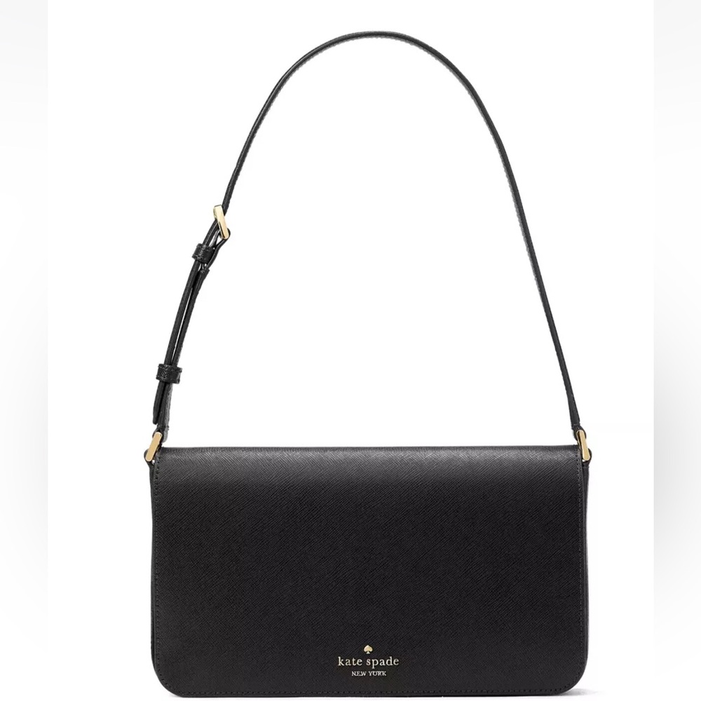 New Kate Spade Staci Flap Shoulder Bag Saffiano Leather Black